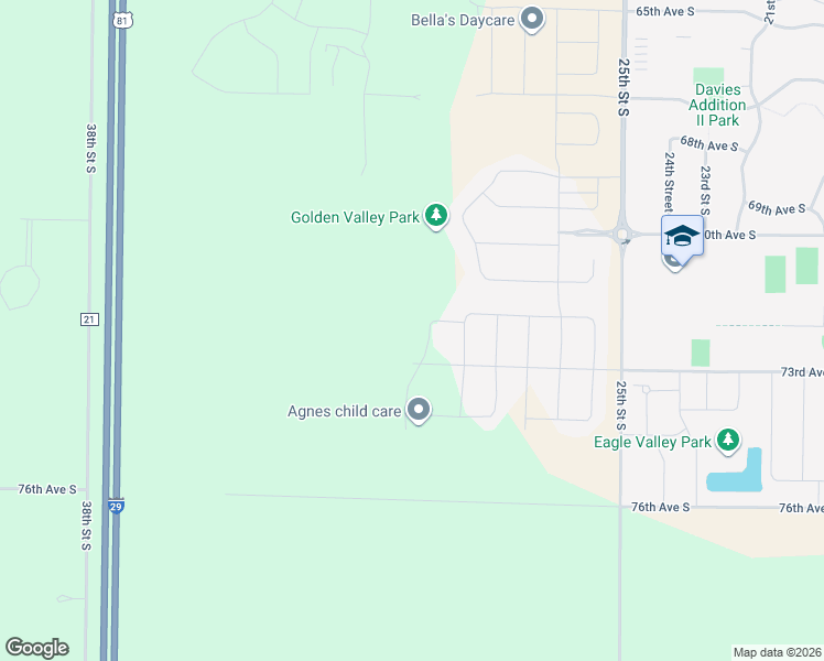 map of restaurants, bars, coffee shops, grocery stores, and more near 6981 Golden Valley Pkwy S in Fargo
