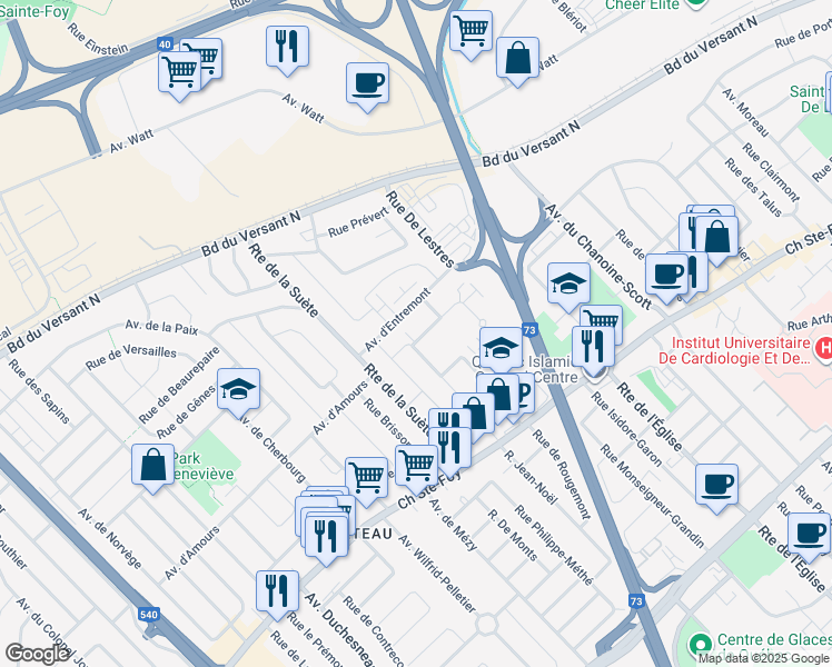 map of restaurants, bars, coffee shops, grocery stores, and more near 3004 Rue de la Verdure in Ville de Québec