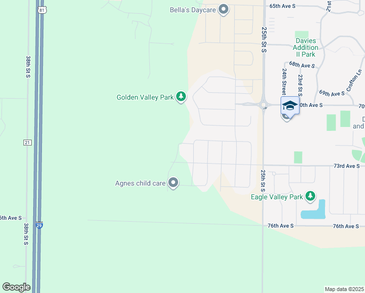 map of restaurants, bars, coffee shops, grocery stores, and more near 7099 Golden Valley Pkwy S in Fargo