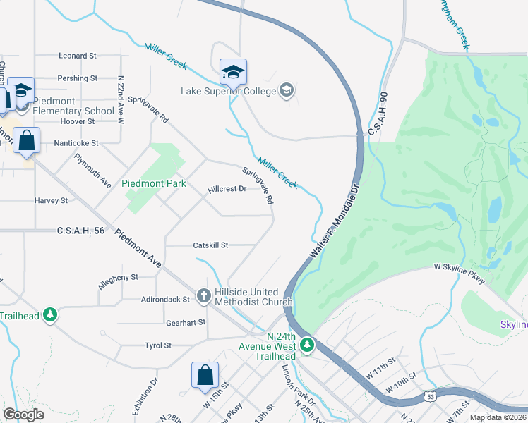 map of restaurants, bars, coffee shops, grocery stores, and more near 2122 Appalachian Street in Duluth