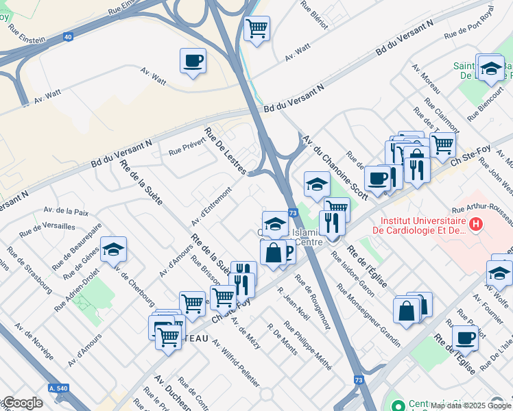 map of restaurants, bars, coffee shops, grocery stores, and more near 2945 Rue de la Verdure in Ville de Québec