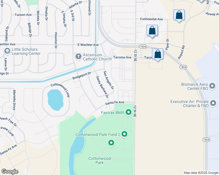 map of restaurants, bars, coffee shops, grocery stores, and more near 840-844 San Angelo Drive in Bismarck