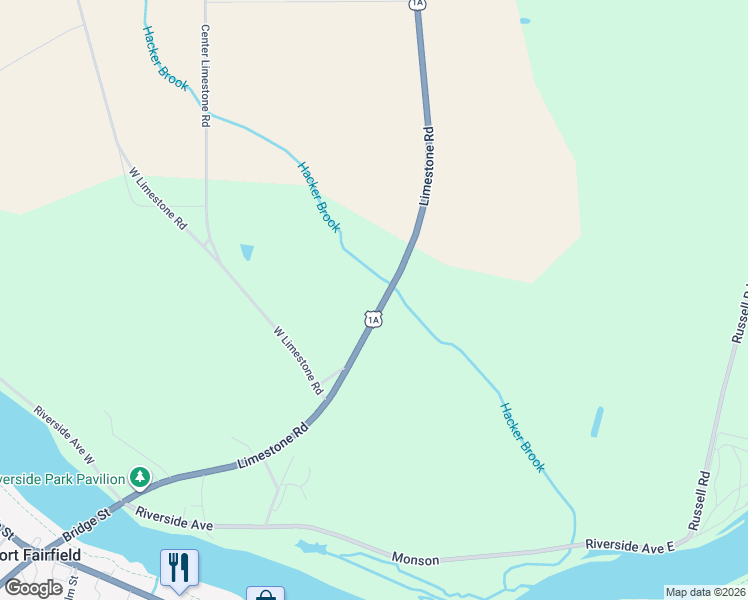 map of restaurants, bars, coffee shops, grocery stores, and more near 187 Limestone Road in Fort Fairfield