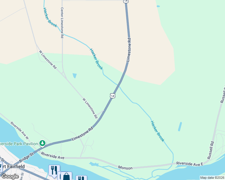 map of restaurants, bars, coffee shops, grocery stores, and more near 187 Limestone Road in Fort Fairfield