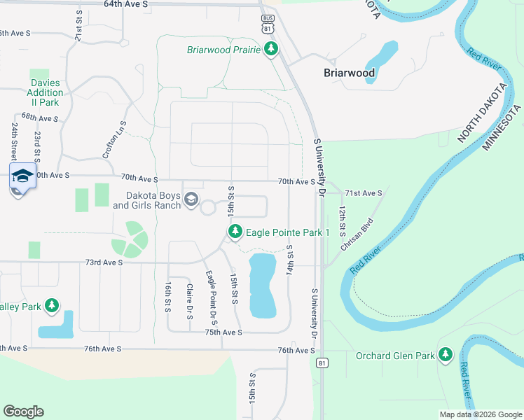 map of restaurants, bars, coffee shops, grocery stores, and more near 1446 71st Avenue South in Fargo