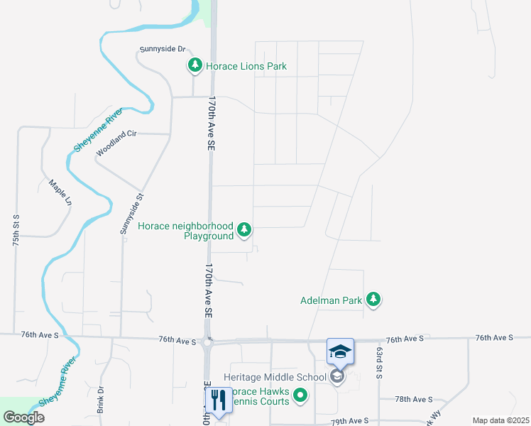map of restaurants, bars, coffee shops, grocery stores, and more near 6726 73rd Avenue South in Horace
