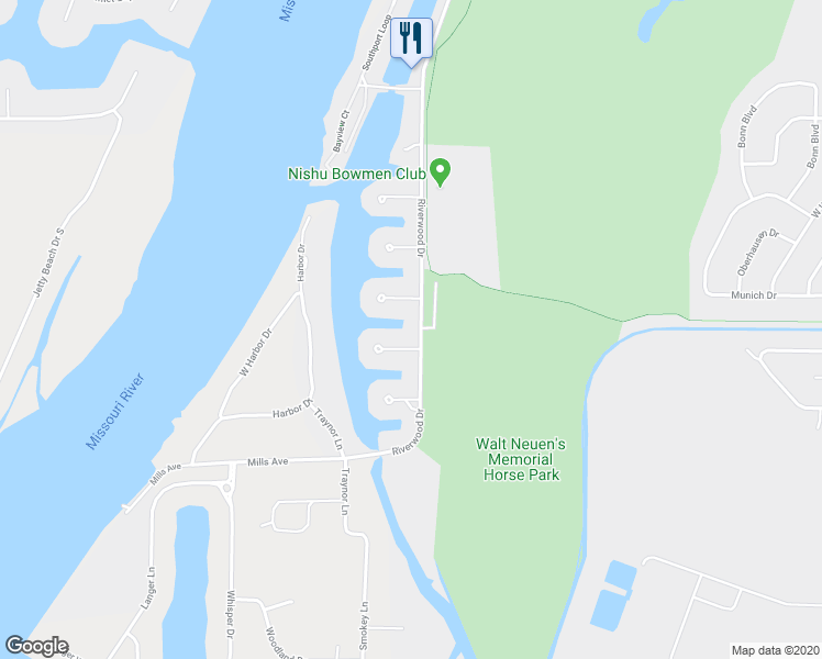 map of restaurants, bars, coffee shops, grocery stores, and more near 1828 Riverwood Drive in Bismarck