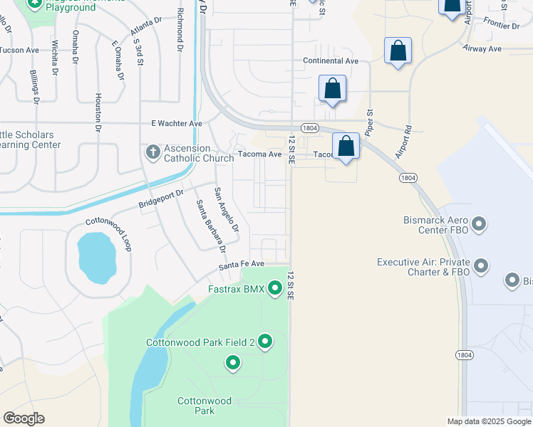 map of restaurants, bars, coffee shops, grocery stores, and more near 2130 South 12th Street in Bismarck