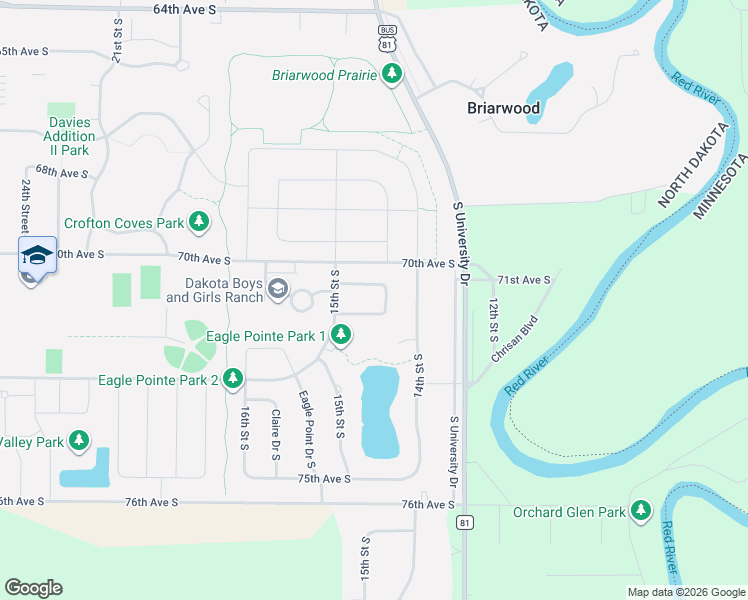 map of restaurants, bars, coffee shops, grocery stores, and more near 1446 71st Avenue South in Fargo