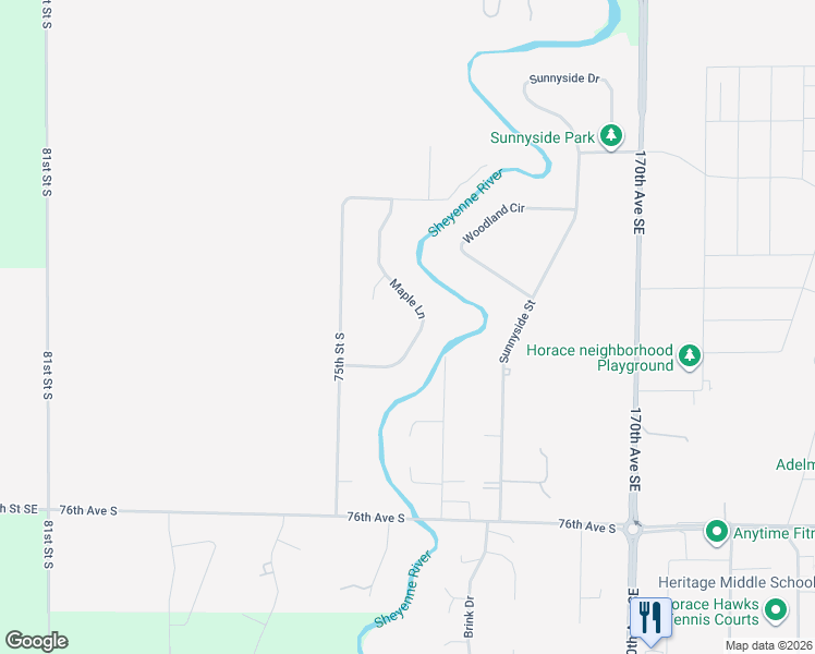 map of restaurants, bars, coffee shops, grocery stores, and more near 7209 Maple Lane in Horace