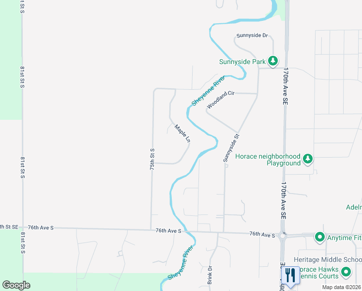 map of restaurants, bars, coffee shops, grocery stores, and more near 7209 Maple Lane in Horace