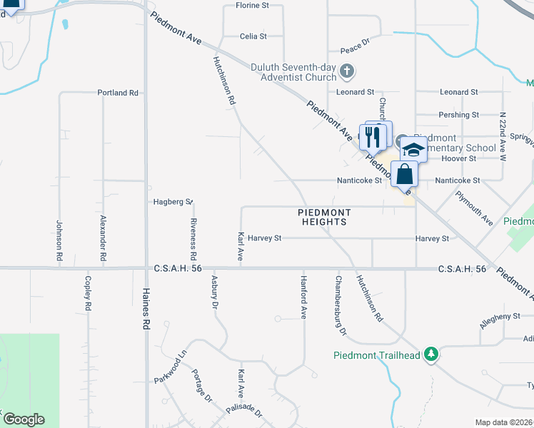 map of restaurants, bars, coffee shops, grocery stores, and more near 2830 Hagberg Street in Duluth