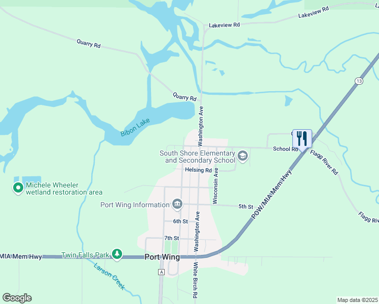 map of restaurants, bars, coffee shops, grocery stores, and more near 83325 Washington Avenue in Port Wing