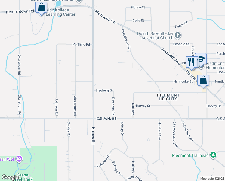 map of restaurants, bars, coffee shops, grocery stores, and more near 3011 Hagberg Street in Duluth