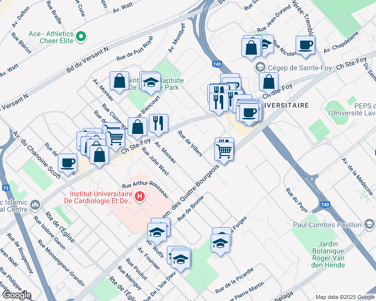 map of restaurants, bars, coffee shops, grocery stores, and more near 818 Rue de Villers in Québec