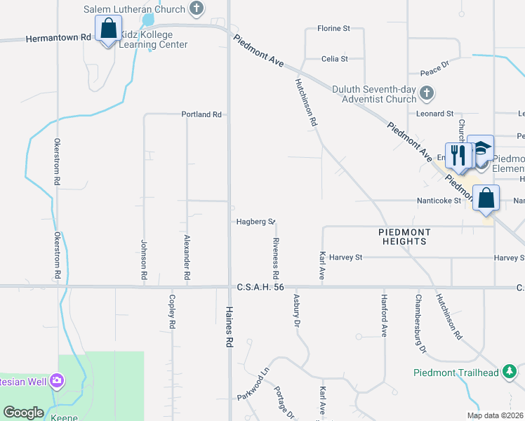 map of restaurants, bars, coffee shops, grocery stores, and more near 3011 Hagberg Street in Duluth