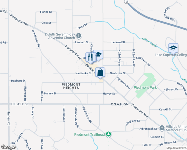 map of restaurants, bars, coffee shops, grocery stores, and more near 2422 Nanticoke Street in Duluth