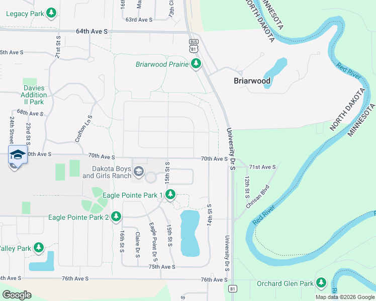 map of restaurants, bars, coffee shops, grocery stores, and more near 1427 71st Avenue South in Fargo