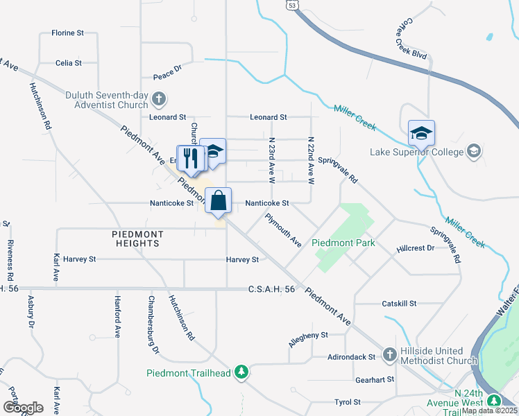map of restaurants, bars, coffee shops, grocery stores, and more near 2326 Nanticoke Street in Duluth