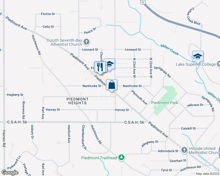 map of restaurants, bars, coffee shops, grocery stores, and more near 2422 Nanticoke Street in Duluth