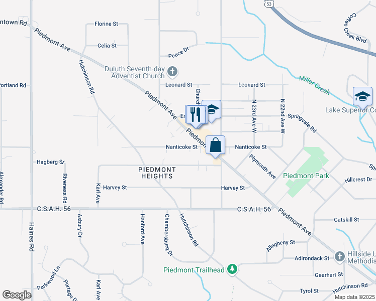 map of restaurants, bars, coffee shops, grocery stores, and more near 2508 Nanticoke Street in Duluth
