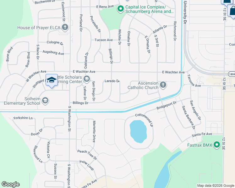 map of restaurants, bars, coffee shops, grocery stores, and more near 464 Laredo Drive in Bismarck