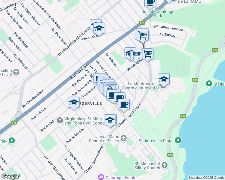 map of restaurants, bars, coffee shops, grocery stores, and more near 1294 Avenue Preston in Québec