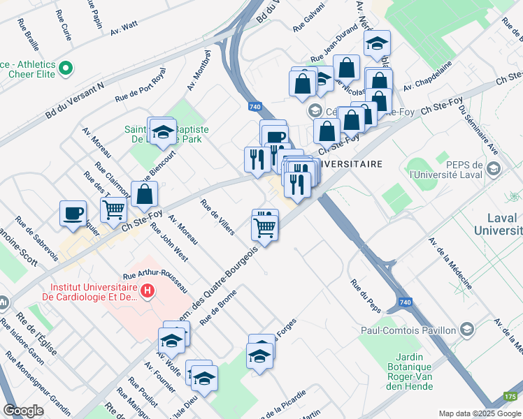 map of restaurants, bars, coffee shops, grocery stores, and more near 845 Rue Beauregard in Québec