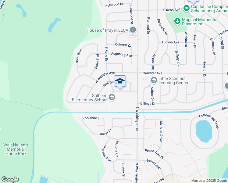 map of restaurants, bars, coffee shops, grocery stores, and more near 323 Munich Drive in Bismarck