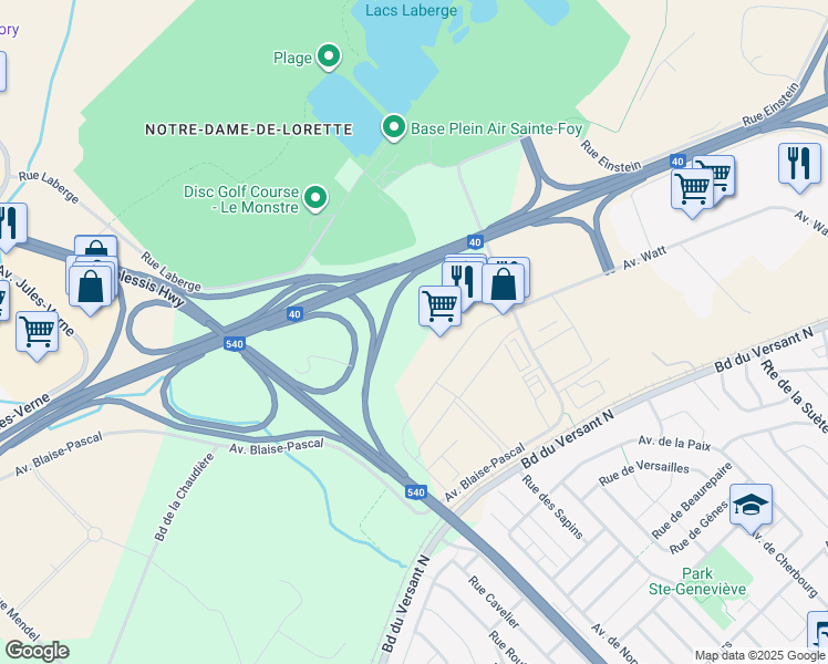 map of restaurants, bars, coffee shops, grocery stores, and more near in Québec City