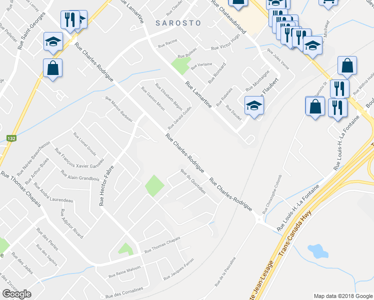 map of restaurants, bars, coffee shops, grocery stores, and more near 1541 Rue Charles-Rodrigue in Lévis
