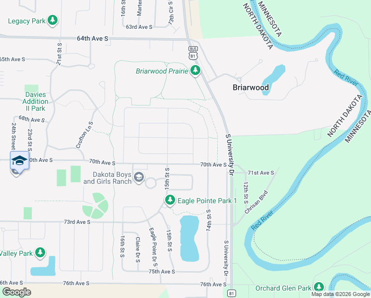 map of restaurants, bars, coffee shops, grocery stores, and more near 1427 71st Avenue South in Fargo