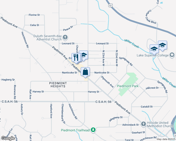 map of restaurants, bars, coffee shops, grocery stores, and more near 2827 Chambersburg Avenue in Duluth