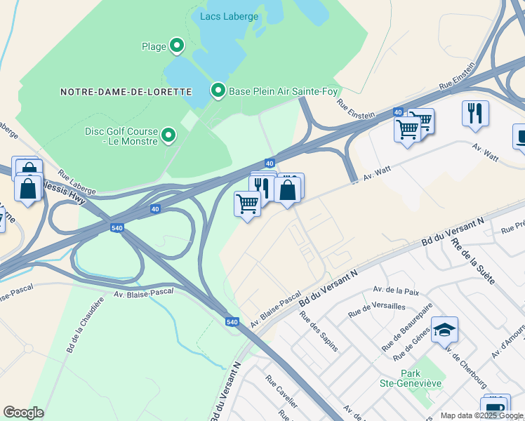 map of restaurants, bars, coffee shops, grocery stores, and more near 3220 Avenue Watt in Québec