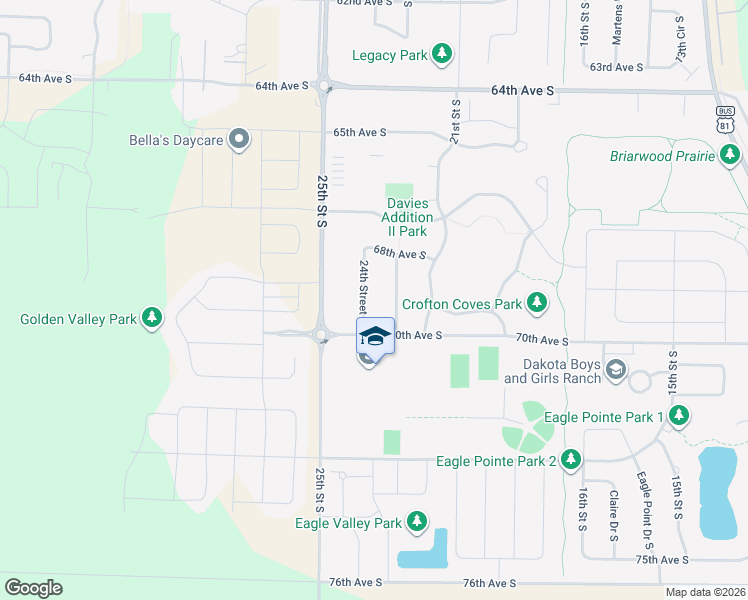 map of restaurants, bars, coffee shops, grocery stores, and more near 6858 24th Street South in Fargo