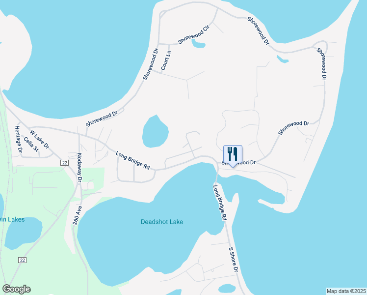 map of restaurants, bars, coffee shops, grocery stores, and more near 1956 Long Bridge Road in Detroit Lakes