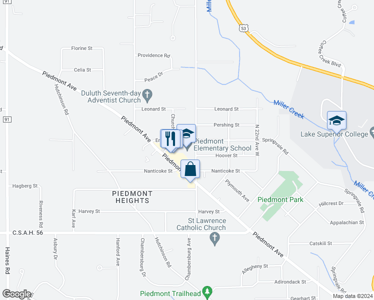 map of restaurants, bars, coffee shops, grocery stores, and more near 2827 Chambersburg Avenue in Duluth