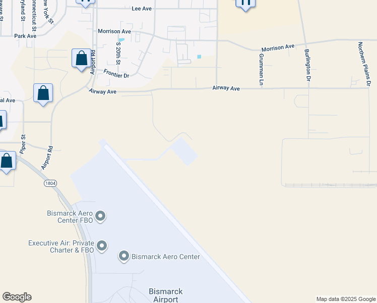 map of restaurants, bars, coffee shops, grocery stores, and more near 2205 Airway Avenue in Bismarck