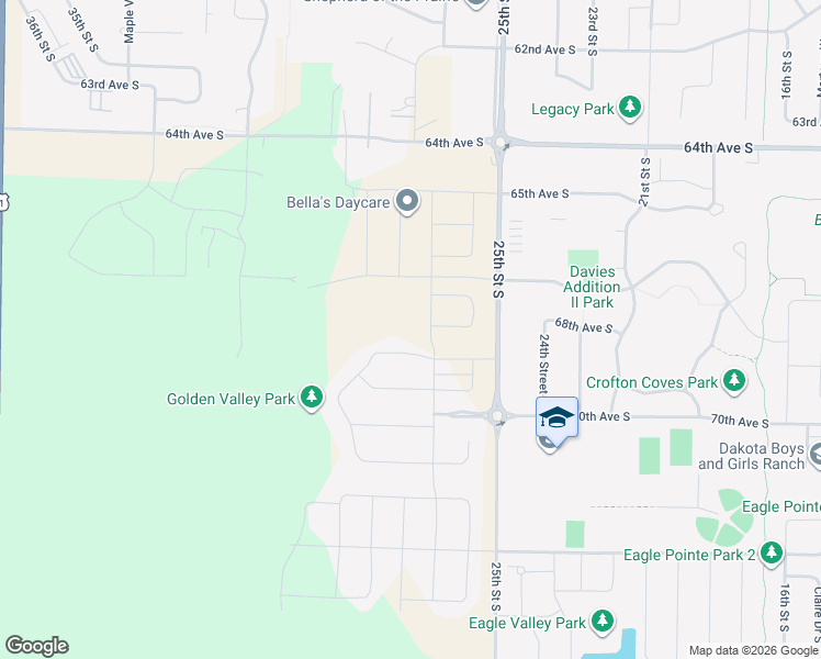 map of restaurants, bars, coffee shops, grocery stores, and more near 2715 Golden Lane South in Fargo