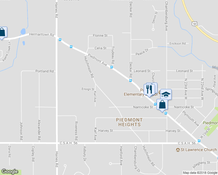 map of restaurants, bars, coffee shops, grocery stores, and more near 2850 Hutchinson Road in Duluth