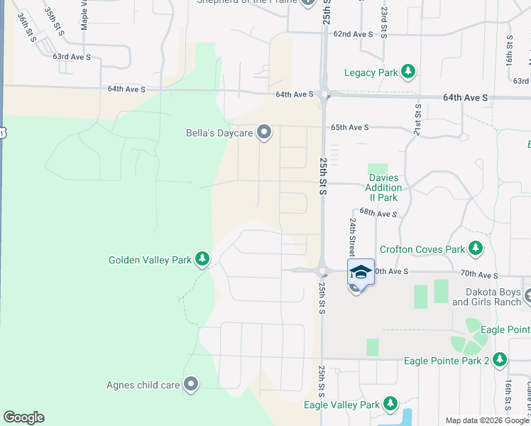 map of restaurants, bars, coffee shops, grocery stores, and more near 2715 Golden Lane South in Fargo