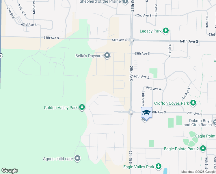 map of restaurants, bars, coffee shops, grocery stores, and more near 6737 25th Street South in Fargo