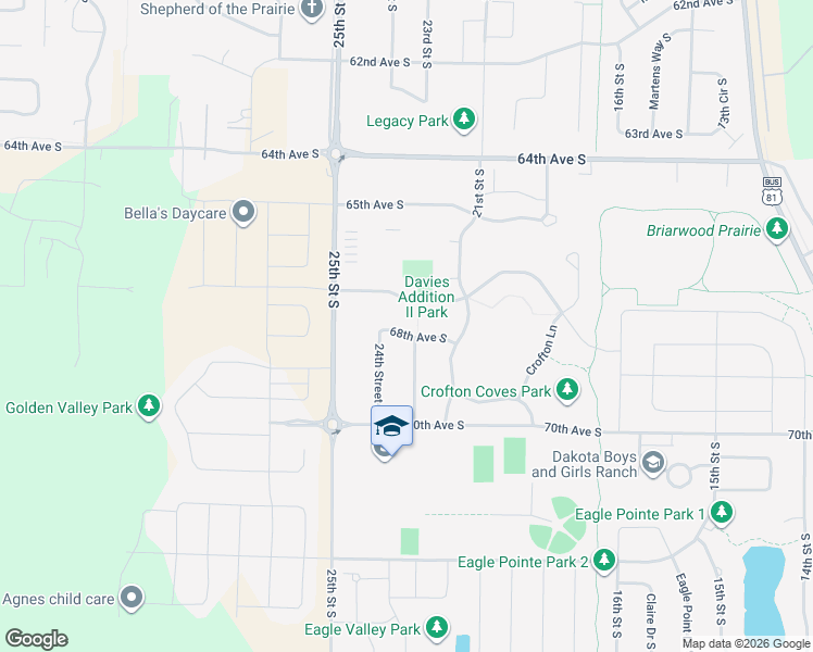 map of restaurants, bars, coffee shops, grocery stores, and more near 2238 67th Avenue South in Fargo