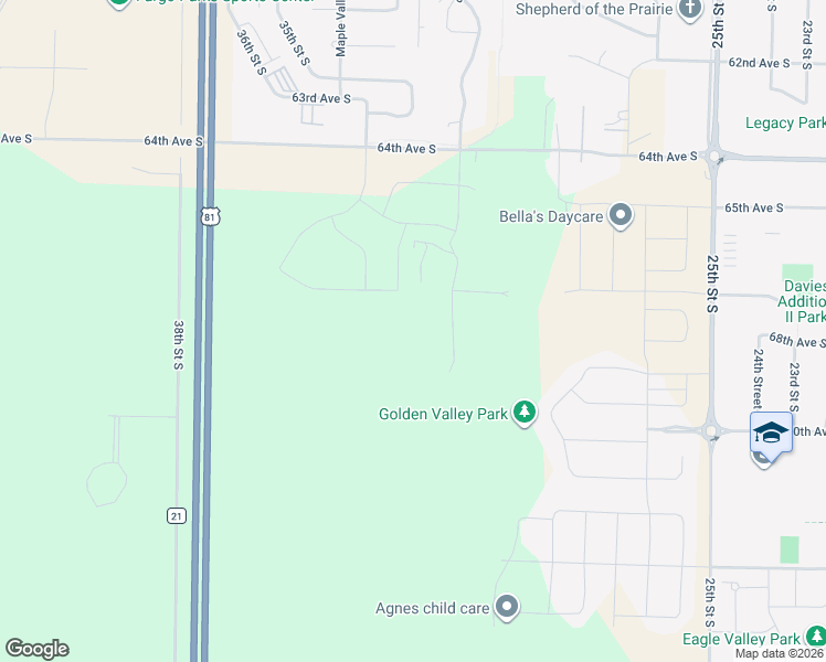 map of restaurants, bars, coffee shops, grocery stores, and more near 2990 64th Avenue South in Fargo