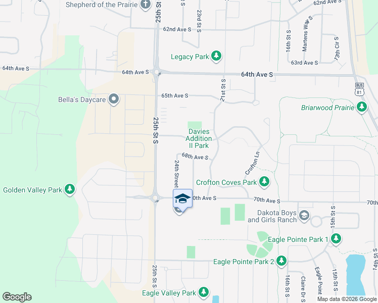 map of restaurants, bars, coffee shops, grocery stores, and more near 2238 67th Avenue South in Fargo