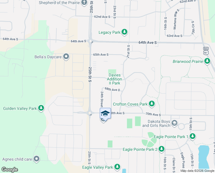 map of restaurants, bars, coffee shops, grocery stores, and more near 2238 67th Avenue South in Fargo