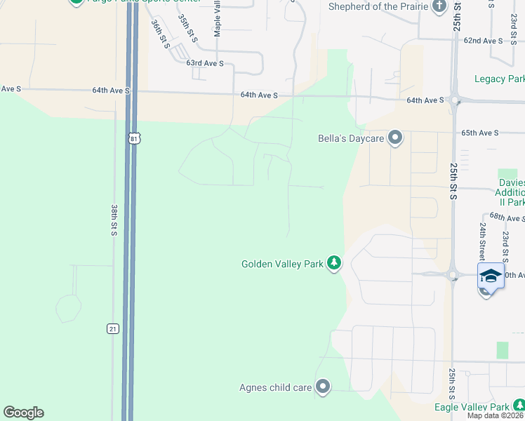 map of restaurants, bars, coffee shops, grocery stores, and more near 2990 64th Avenue South in Fargo