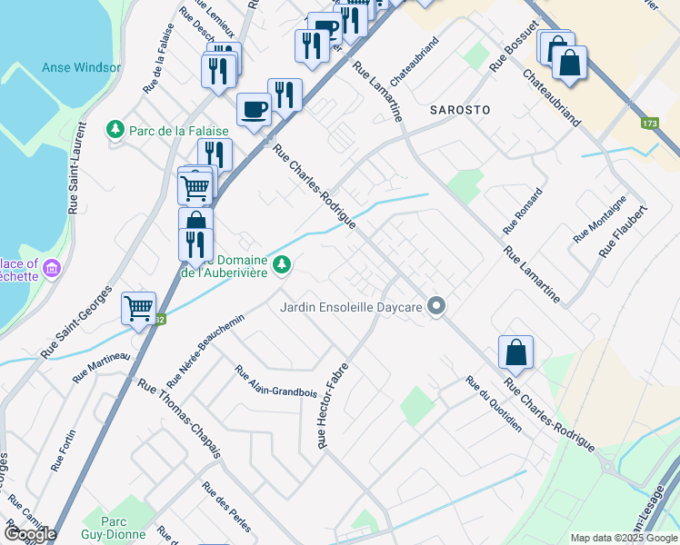 map of restaurants, bars, coffee shops, grocery stores, and more near 1254 Rue Marcel Dugas in Lévis
