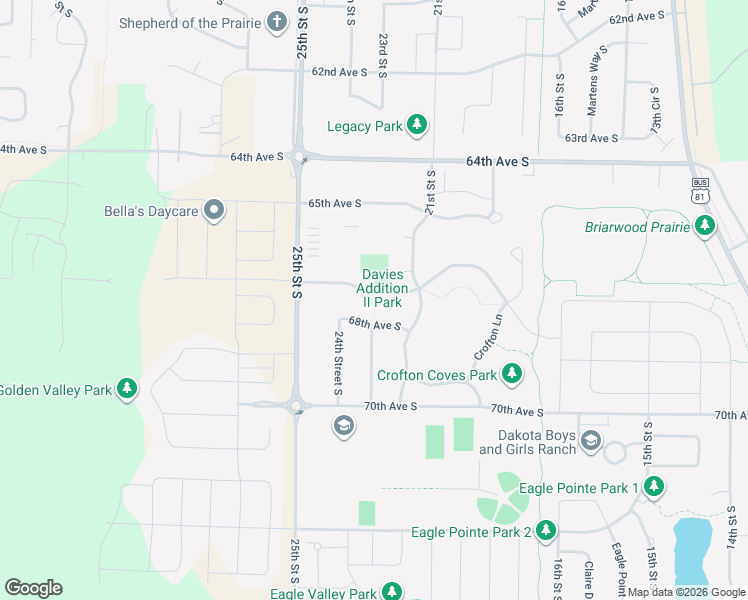 map of restaurants, bars, coffee shops, grocery stores, and more near 2238 67th Avenue South in Fargo