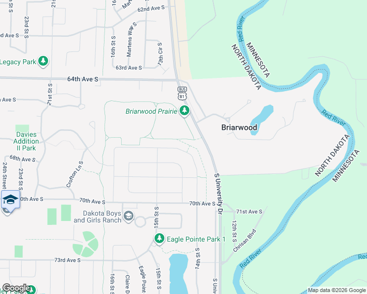 map of restaurants, bars, coffee shops, grocery stores, and more near 6713-6869 U.S. 81 Business in Briarwood